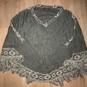 Size Small Fringed Poncho with Sleeves